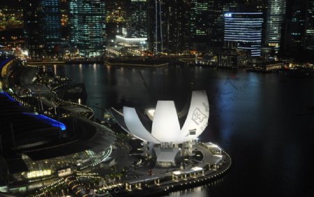 新加坡金沙赌场外的莲花夜景图片