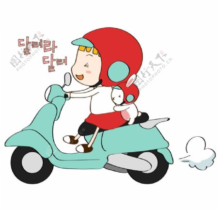 女孩和兔子骑摩托车图片