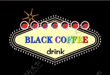 黑人咖啡店霓虹灯广告图片