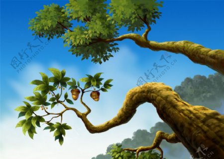 动画背景弯树图片