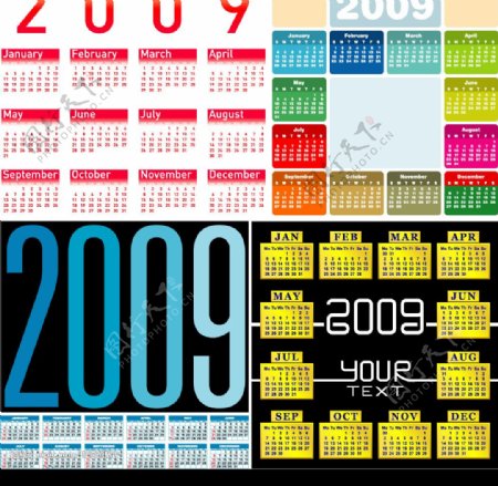 4款2009年全年日历矢量素材图片