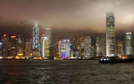 香港维多利亚港海湾夜景摄影照片图片