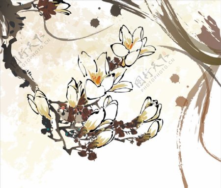 水墨风格花卉边纹棕色图片