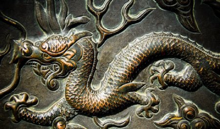 中国龙铜板浮雕壁纸图片