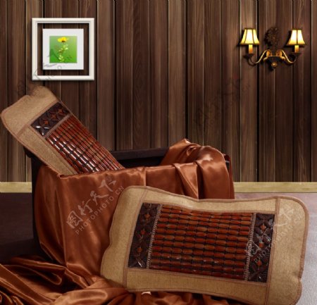 棕色凉席枕头图片