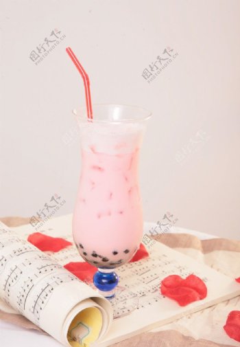 玫瑰珍珠奶茶图片