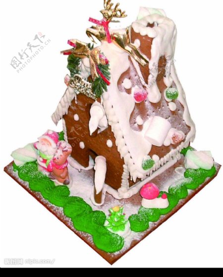 中乡村圣诞巧克力奶油姜饼屋蛋糕图片