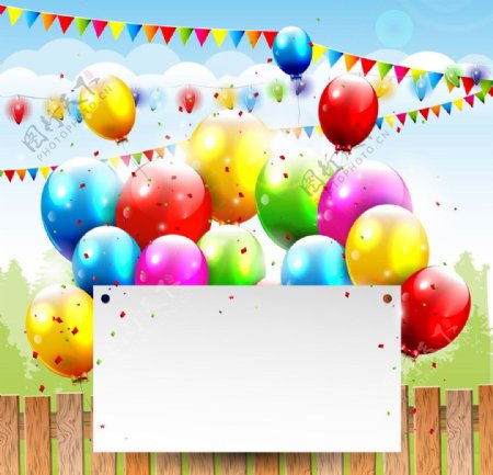 彩色气球节日海报背景素材矢量图图片