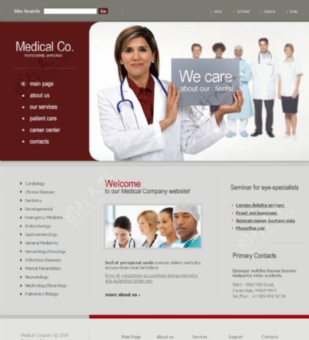 红色医疗器械行业psd网站模板图片