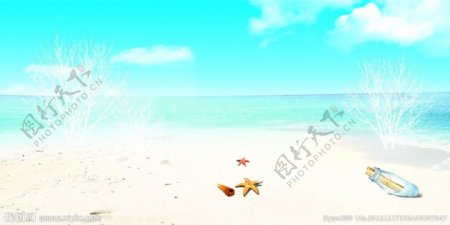 蓝天白云大海沙滩图片