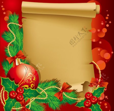 牛皮纸卷轴圣诞背景图片