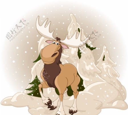 卡通小鹿圣诞树背景图片