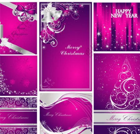 紫色时尚圣诞贺卡动感线条曲线雪花星光图片