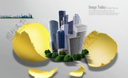 金蛋中的城市建筑图片