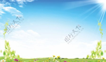 清新草地鲜花风景图片