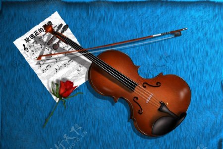 原创鼠绘小提琴玫瑰图片