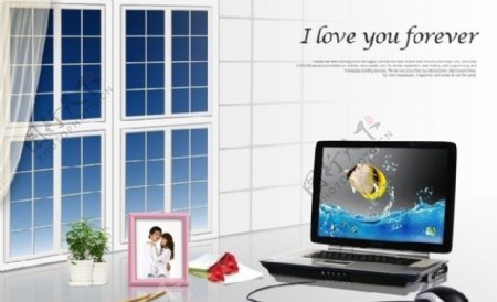 情侣照窗台书房电脑图片