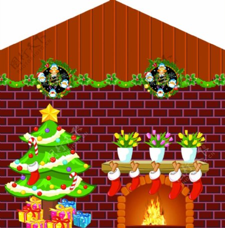 圣诞屋圣诞树圣诞火炉图片