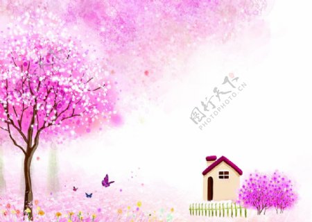 粉色梦幻插画图片