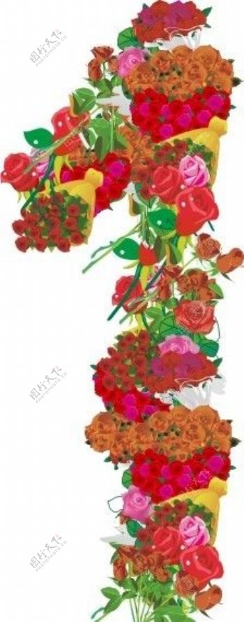 玫瑰花组成的数字1图片