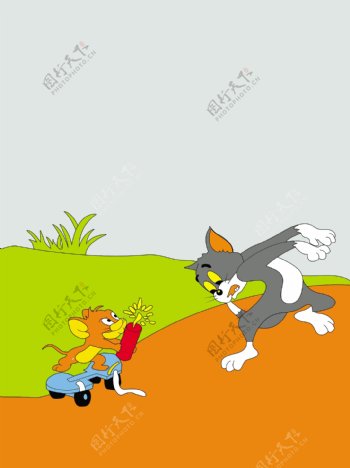 猫和老鼠鞭炮路草地滑板车图片