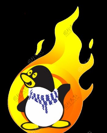 火焰小企鹅卡通火轮围着围巾的小企鹅图片