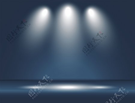 蓝色舞台上的白色射灯灯效