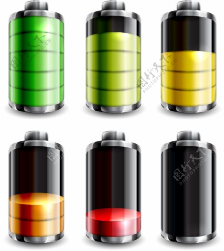 六款彩色立体电池能源矢量素材