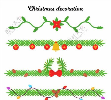 4款绿色圣诞松枝装饰物矢量素材