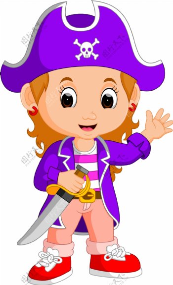 穿着紫色海盗服装的小女孩