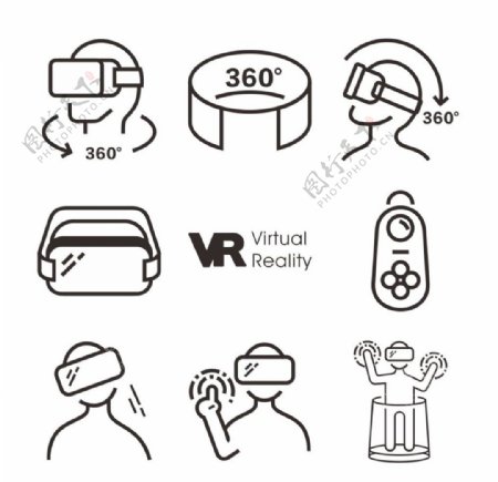 VR虚拟现实简约矢量线图