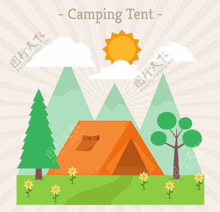 景观橙色野营帐篷