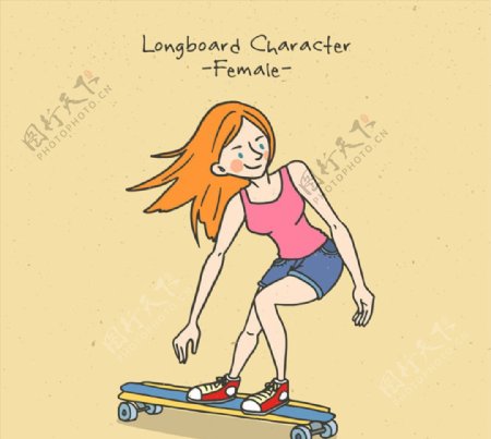 创意玩滑板的女子矢量素材
