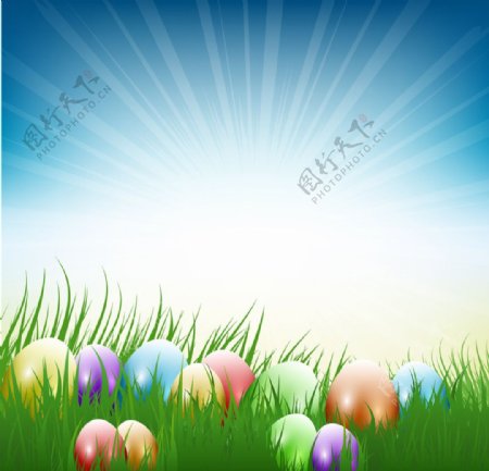 复活节彩蛋和阳光背景