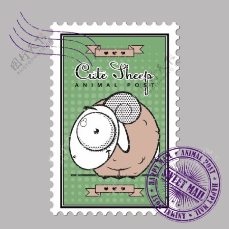 卡通山羊邮票素材