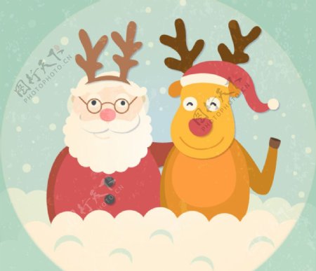 童趣圣诞老人与麋鹿背景矢量素材