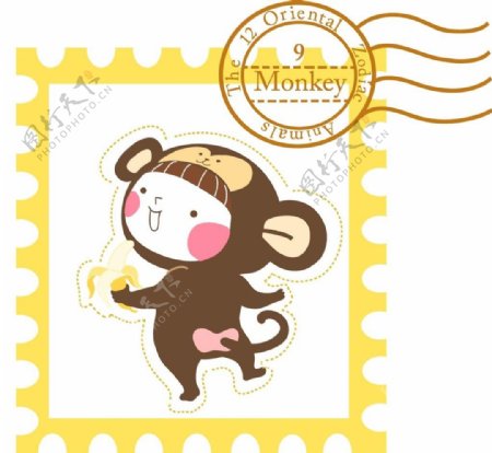 卡通猴子邮票素材