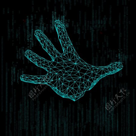 蓝色数字信息线条手掌科技背景