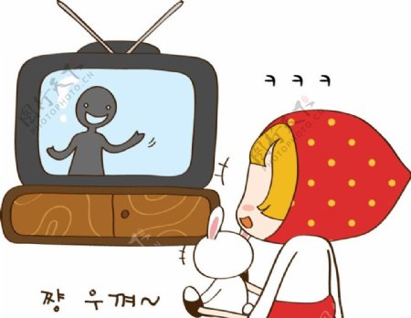 卡通人物看电视素材