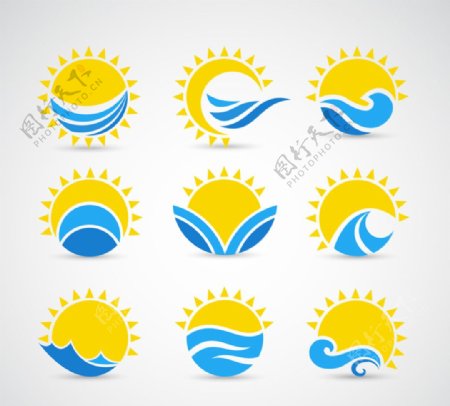 9款太阳与海浪标志矢量素材