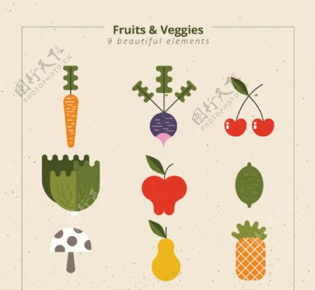 9款抽象蔬果设计矢量图