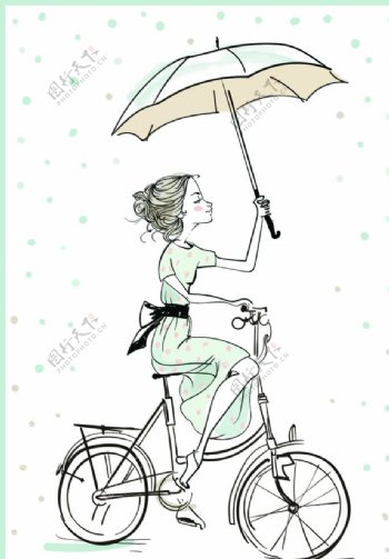 打伞的时尚女孩插画