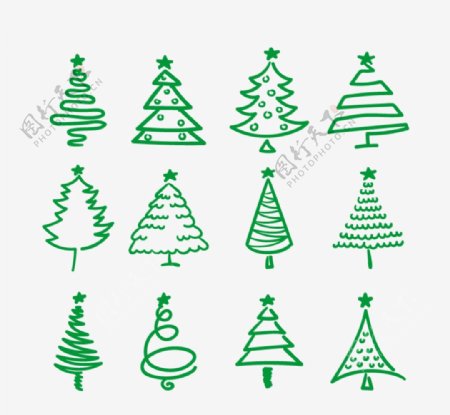 绿色手绘圣诞树