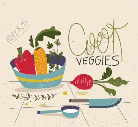 彩绘蔬菜与厨具