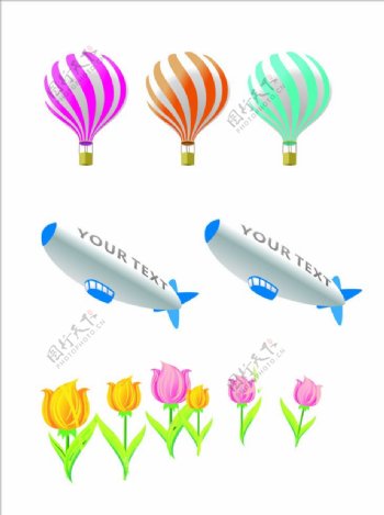 热气球飞艇花朵