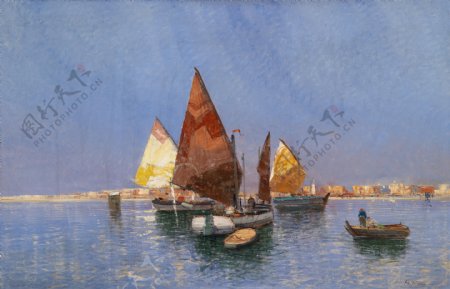 欧洲帆船油画