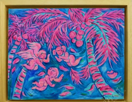 抽象天使椰树油画