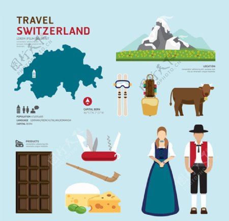 时尚瑞士旅游元素