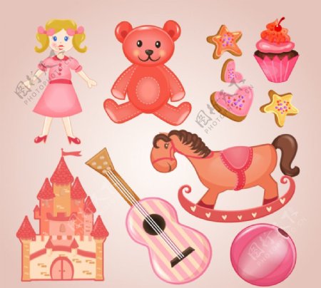 粉色系玩具和甜点矢量素材