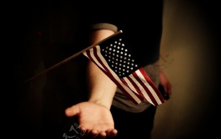 美国国旗与手